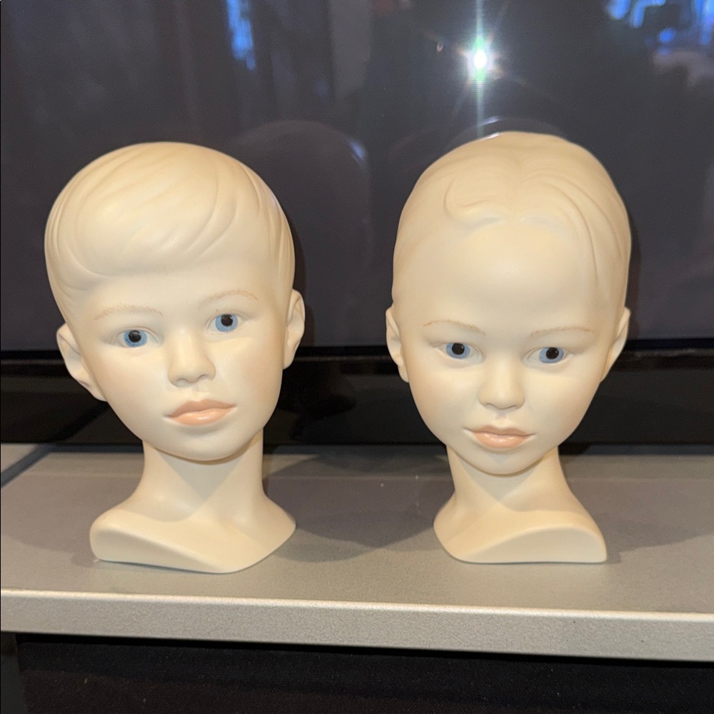 Cream Porcelain Child Busts Sculptures